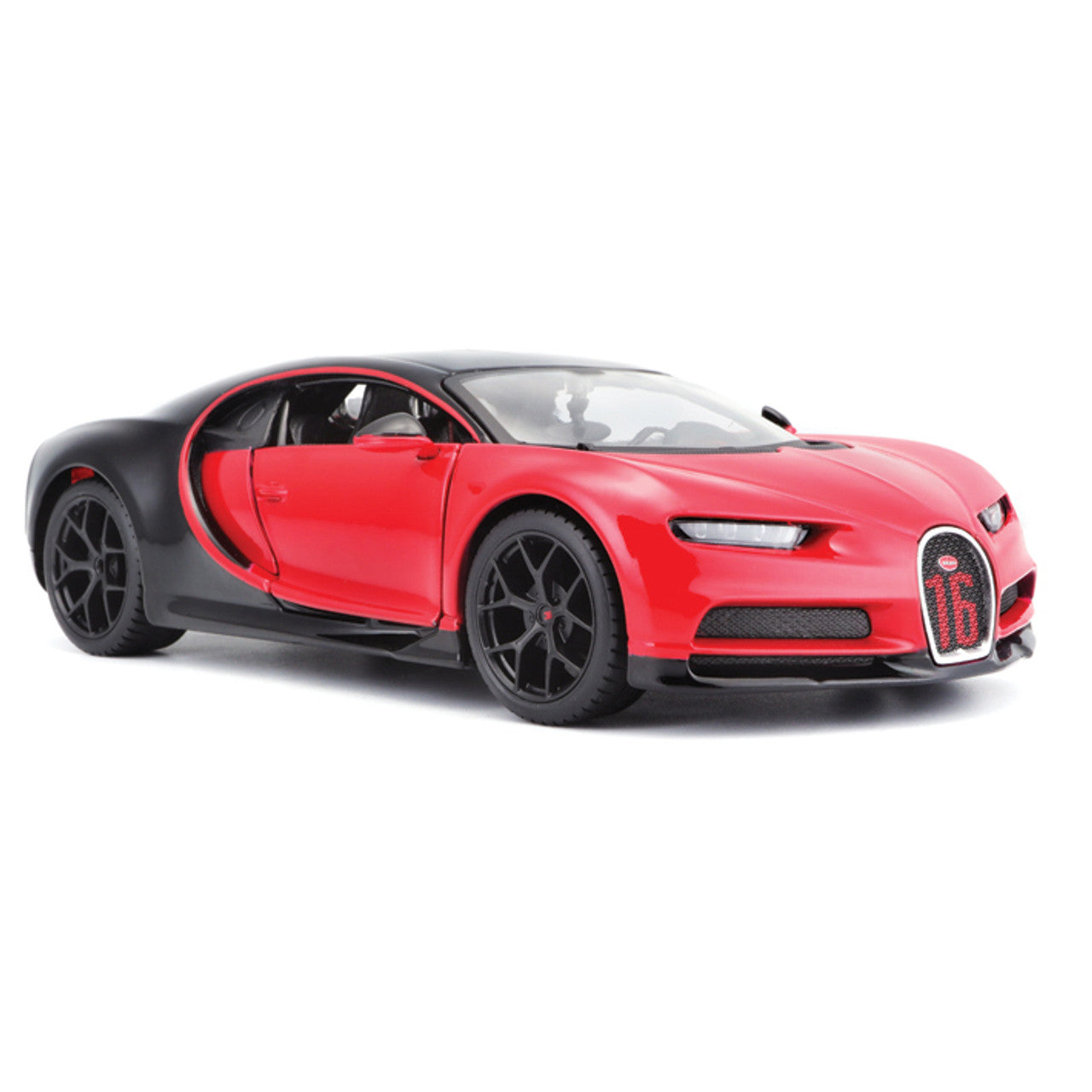 red and black diecast of a Bugatti Sport