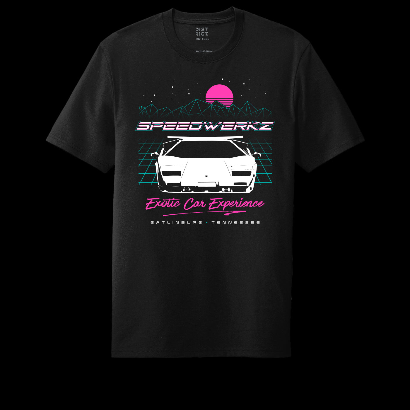 80s throwback Speedwerkz T-Shirt with pink writing and a white car