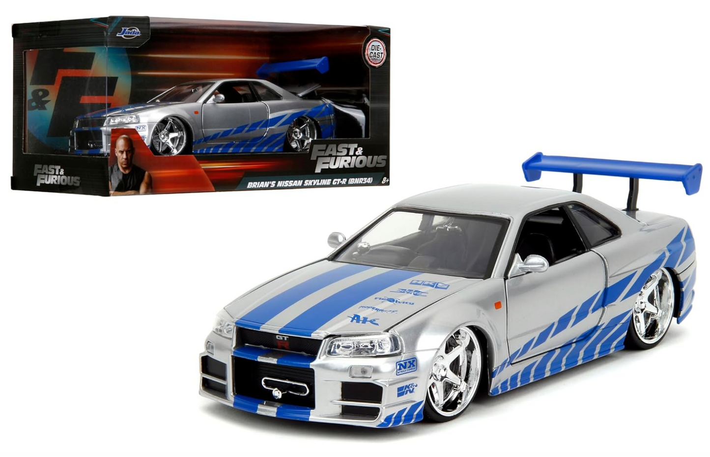 Brians Nissan Skyline GT-R(R34) Silver with Blue Stripes 1/32