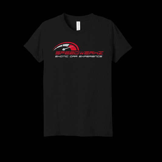 black youth T-Shirt from Speedwerkz with a red logo